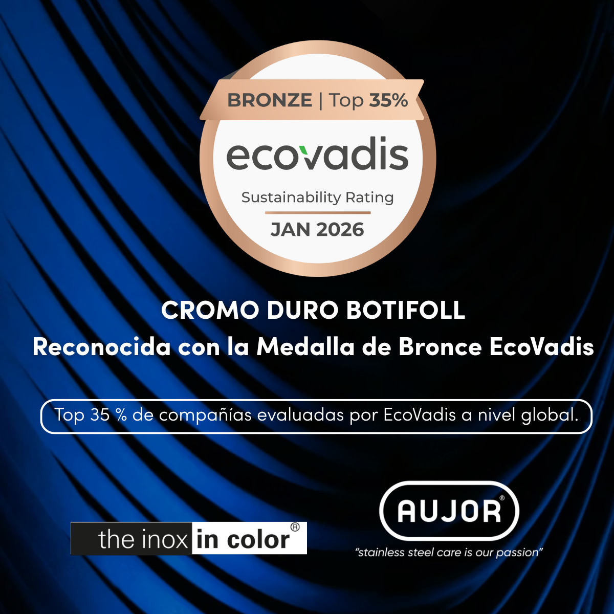 AUJOR recibe la medalla de bronce de EcoVadis, por su compromiso con la sostenibilidad